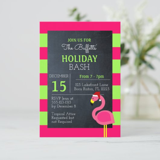 ピンクのフラミンゴの熱帯休日のパーティの招待状 招待状 (スタンド正面)