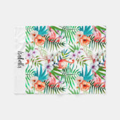 ピンクのフラミンゴの熱帯花のパーソナライズ フリースブランケット (正面(横))