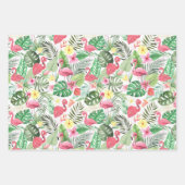 ピンクのフラミンゴの熱帯葉の ラッピングペーパーシート (正面3)