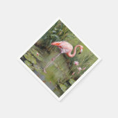 ピンクのフラミンゴの睡蓮と葦の油絵。 スタンダードカクテルナプキン (角)
