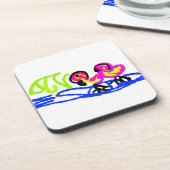 ピンクのフラミンゴの結婚式の夏の楽しみ コースター (左側)