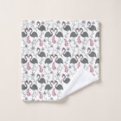 ピンクのフラミンゴの継ぎ目のないパターンの花葉、 バスタオルセット (ウォッシュタオル)