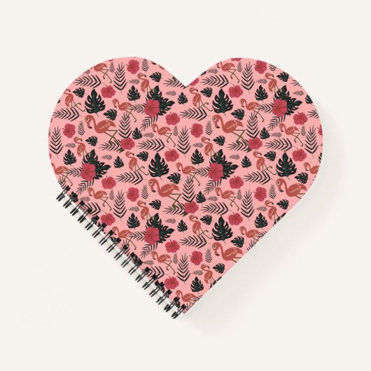 ピンクのフラミンゴの継ぎ目のないパタ葉ーンと花 ノートブック (正面)