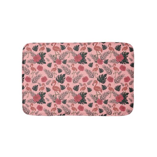 ピンクのフラミンゴの継ぎ目のないパタ葉ーンと花 バスマット (正面)