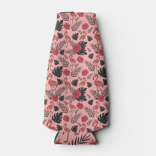 ピンクのフラミンゴの継ぎ目のないパタ葉ーンと花 ボトルクーラー (正面)