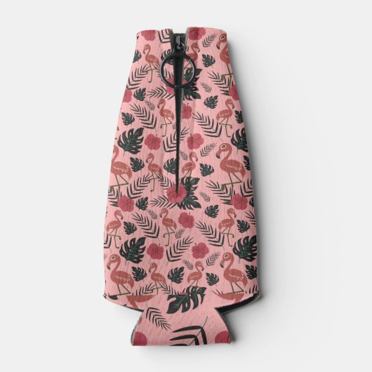 ピンクのフラミンゴの継ぎ目のないパタ葉ーンと花 ボトルクーラー (裏面)