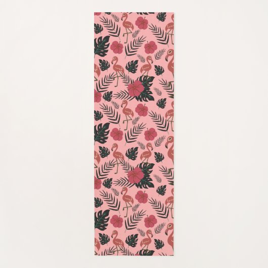 ピンクのフラミンゴの継ぎ目のないパタ葉ーンと花 ヨガマット (正面)