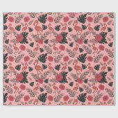 ピンクのフラミンゴの継ぎ目のないパタ葉ーンと花 ラッピングペーパー (フラット)