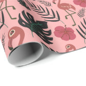 ピンクのフラミンゴの継ぎ目のないパタ葉ーンと花 ラッピングペーパー (ロールコーナー)