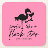 ピンクのフラミンゴの群れのスター トロピカル バースデー スクエアペーパーコースター (正面)