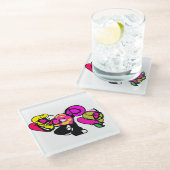 ピンクのフラミンゴの花と喜び ガラスコースター (アングル)