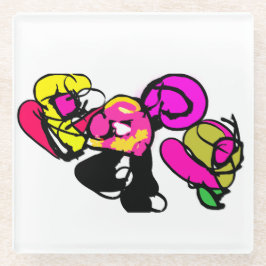 ピンクのフラミンゴの花と喜び ガラスコースター