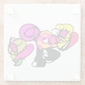 ピンクのフラミンゴの花と喜び ガラスコースター (裏面)