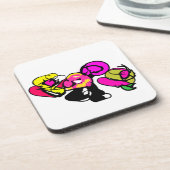 ピンクのフラミンゴの花と喜び コースター (左側)