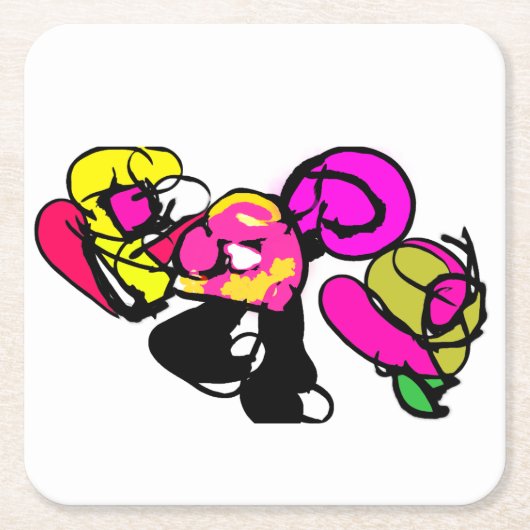 ピンクのフラミンゴの花と喜び スクエアペーパーコースター (正面)