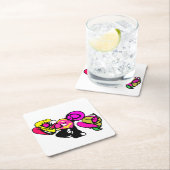 ピンクのフラミンゴの花と喜び スクエアペーパーコースター (インサイチュ)