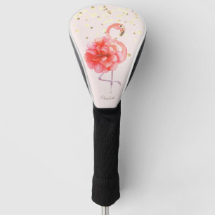 ピンクのフラミンゴの花と金のコンフェッティ ゴルフヘッドカバー