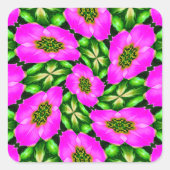 ピンクのフラミンゴの花模様 スクエアシール (正面)