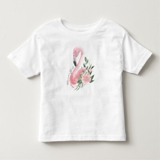 ピンクのフラミンゴの花結婚の女の子 トドラーTシャツ (正面)