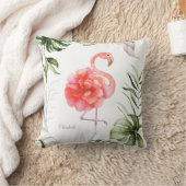 ピンクのフラミンゴの花、椰子の葉 クッション (ブランケット)