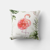ピンクのフラミンゴの花、椰子の葉 クッション (正面)