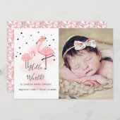 ピンクのフラミンゴの誕生の発表 案内状 (正面/裏面)