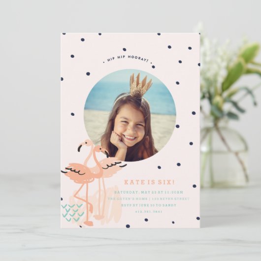 ピンクのフラミンゴの誕生日の招待状 招待状 (スタンド正面)