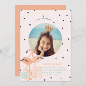 ピンクのフラミンゴの誕生日の招待状 招待状 (正面/裏面)