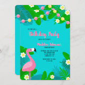 ピンクのフラミンゴの誕生日招待状 招待状 (正面/裏面)