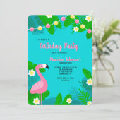 ピンクのフラミンゴの誕生日招待状 招待状 (スタンド正面)