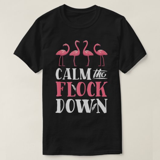 ピンクのフラミンゴの鳥おもしろいの恋人の群れを落ち着ける Tシャツ (デザイン正面)