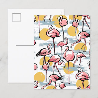ピンクのフラミンゴの鳥と夕日 |トロピカルタンゴ シーズンポストカード