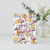 ピンクのフラミンゴの鳥と夕日 |トロピカルタンゴ シーズンポストカード (スタンド正面)