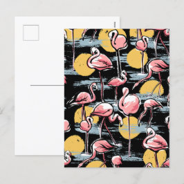 ピンクのフラミンゴの鳥と夕日 |トロピカルタンゴ シーズンポストカード