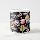 ピンクのフラミンゴの鳥と夕日 |トロピカルタンゴ ジャンボコーヒーマグカップ (正面)