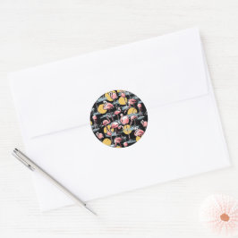 ピンクのフラミンゴの鳥と夕日 |トロピカルタンゴ ラウンドシール