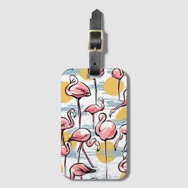 ピンクのフラミンゴの鳥と夕日 |トロピカルタンゴ ラゲッジタグ