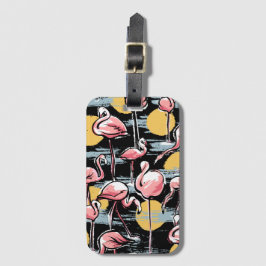 ピンクのフラミンゴの鳥と夕日 |トロピカルタンゴ ラゲッジタグ