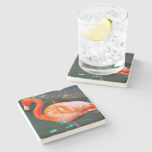 ピンクのフラミンゴの鳥の写真が美はっきりしたしい ストーンコースター (横)