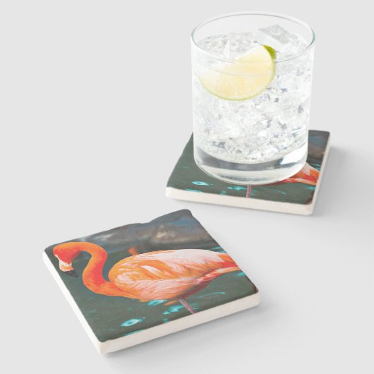 ピンクのフラミンゴの鳥の写真が美はっきりしたしい ストーンコースター (横)
