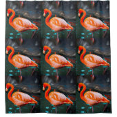 ピンクのフラミンゴの鳥フォトコラージョはっきりしたッモダンク シャワーカーテン (正面)