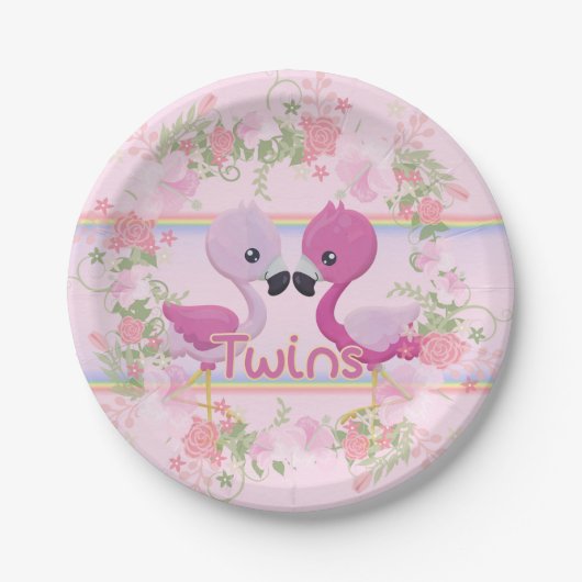 ピンクのフラミンゴはベビーシャワーを結び付けます ペーパープレート (正面)