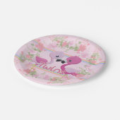 ピンクのフラミンゴはベビーシャワーを結び付けます ペーパープレート (アングル)
