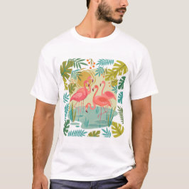 ピンクのフラミンゴは一緒に立つ Tシャツ
