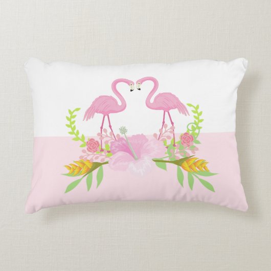 ピンクのフラミンゴは鳥の熱帯花を愛する アクセントクッション (正面)