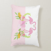 ピンクのフラミンゴは鳥の熱帯花を愛する アクセントクッション (裏面(縦))
