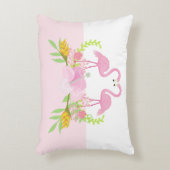 ピンクのフラミンゴは鳥の熱帯花を愛する アクセントクッション (正面(垂直))