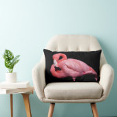 ピンクのフラミンゴオンブラック ランバークッション (椅子)