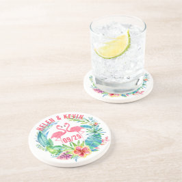 ピンクのフラミンゴカラフルス熱帯花リース コースター