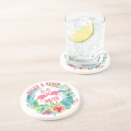 ピンクのフラミンゴカラフルス熱帯花リース コースター (側面)